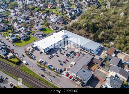 24.04.2021 Bad Breisig Germany Aerial view of village Bad Breisig at the Rhine River. Stock Photo