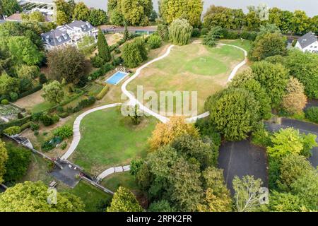 Aerial drone view of park in Bonn bad godesberg the former capital of Germany with typical german house neighbourhood. Stock Photo