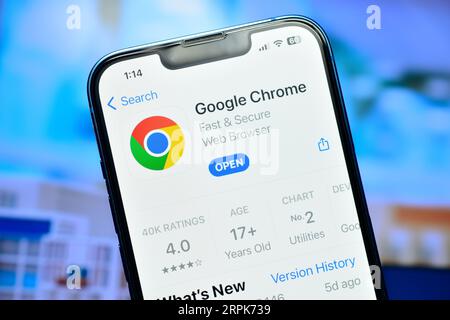 Delhi, India 4 September 2023:- Google chrome app on smartphone Stock Photo