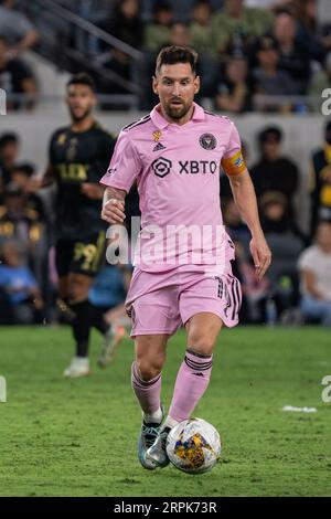 Inter Miami forward Lionel Messi (10) during a MLS match against LAFC, Sunday, September 3, 2023, at the BMO Stadium, in Los Angeles, CA. Inter Miami Stock Photo