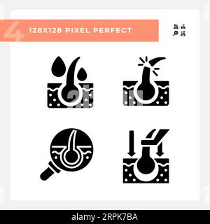 2D pixel perfect haircare glyph style icons set Stock Vector