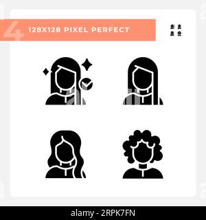 Pixel perfect haircare glyph style icons collection Stock Vector