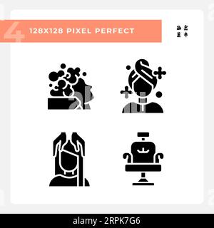 2D pixel perfect haircare glyph style icons pack Stock Vector