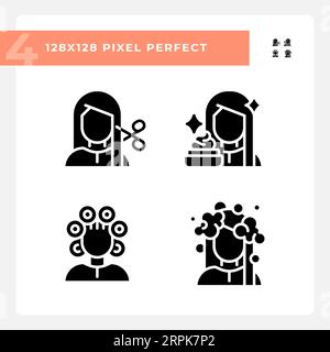 Collection of pixel perfect haircare glyph style icons Stock Vector