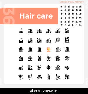 Pixel perfect glyph style haircare icons collection Stock Vector