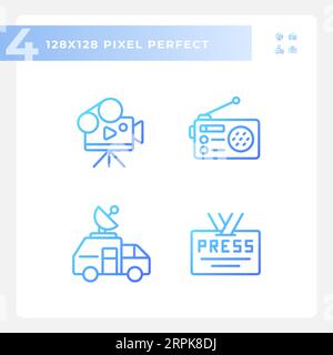 pixel perfect journalism icons set Stock Vector