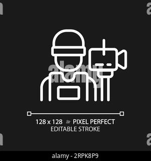 2D customizable thin linear white cameraman icon Stock Vector
