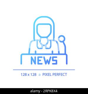 2D thin linear gradient female newscaster icon Stock Vector