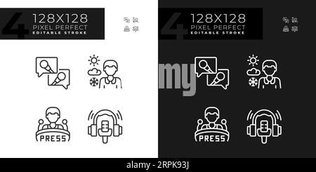 Pixel perfect dark and light journalism line icons set Stock Vector