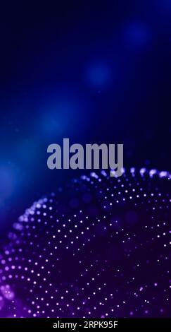 Connected dots for global data on blue background, fast communication data concept. Vertical size. Stock Photo