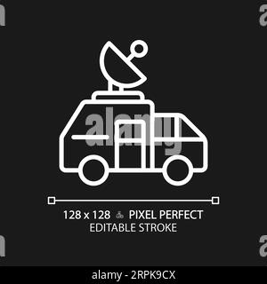 2D customizable thin linear white news satellite van icon Stock Vector