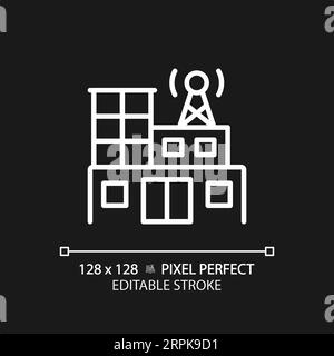 2D customizable white radio station building icon Stock Vector