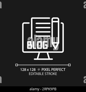 2D customizable thin linear white blog icon Stock Vector