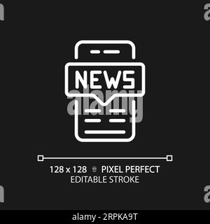 2D customizable thin linear white mobile news icon Stock Vector
