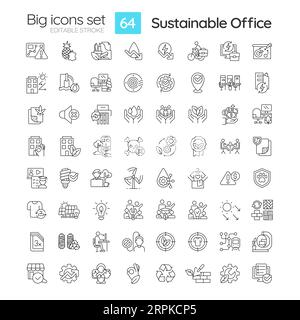 Customizable black big icon set for sustainable office Stock Vector