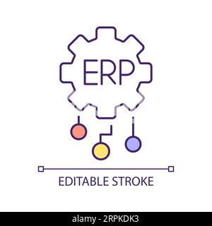 2D thin line colorful cloud ERP tasks icon Stock Vector