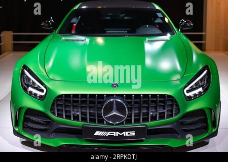 200109 -- BRUSSELS, Jan. 9, 2020 -- Photo taken on Jan. 8, 2020 shows a Mercedes-Benz AMG GT R car at the Dream Cars salon of the 98th Brussels Motor Show in Brussels, Belgium. The 98th Brussels Motor Show will open to the public from Jan. 10 to 19. About 40 luxury cars are displayed at the Dream Cars salon during the motor show.  BELGIUM-BRUSSELS-MOTOR SHOW-DREAM CARS ZhangxCheng PUBLICATIONxNOTxINxCHN Stock Photo