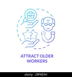 2D gradient attract older workers thin line concept Stock Vector