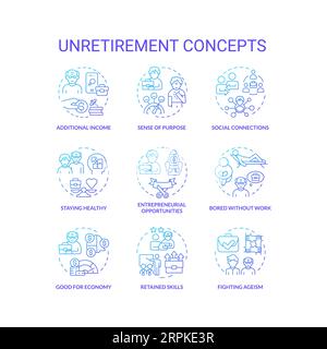 2D gradient icons representing unretirement concepts Stock Vector