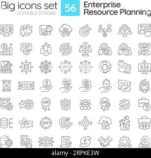 Black big icon set of enterprise resource planning Stock Vector