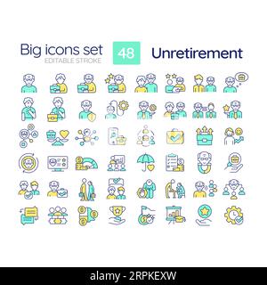 Customizable multicolor big icon set for unretirement Stock Vector