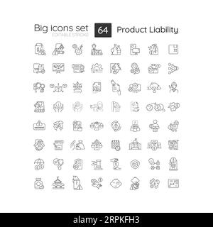 Customizable black big icon set for product liability Stock Vector