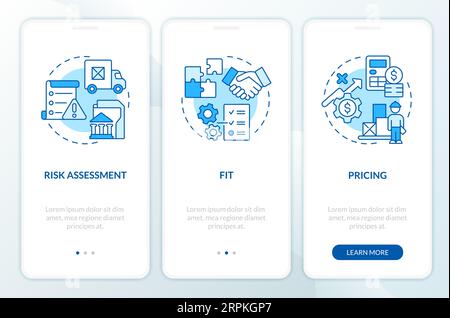 Walkthrough vendor management with blue icons concept Stock Vector