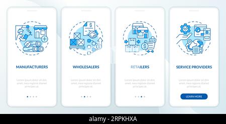 Walkthrough vendor management with blue icons concept Stock Vector