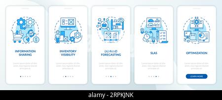 Walkthrough vendor management with blue line icons concept Stock Vector