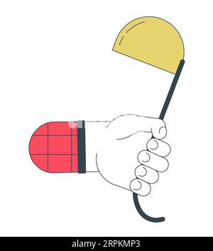 Hand holding soup ladle flat line concept vector spot illustration Stock Vector
