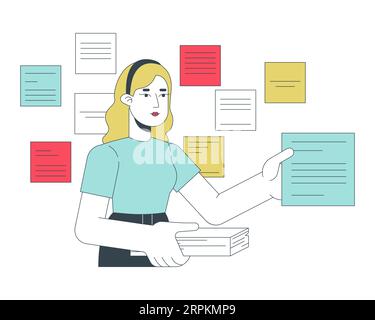 Woman with notes flat line concept vector spot illustration Stock Vector