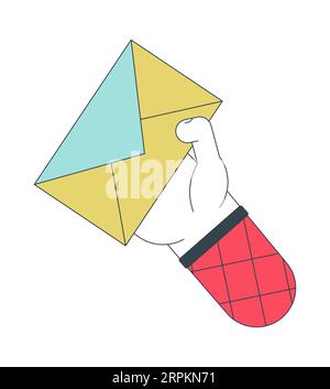 Holding closed envelope flat line concept vector spot illustration Stock Vector