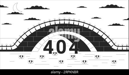 Twilight bridge across river black white error 404 flash message Stock Vector