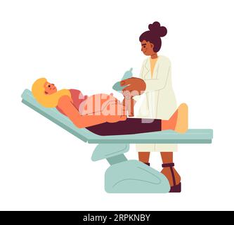Pregnant woman examination semi flat color vector character Stock Vector