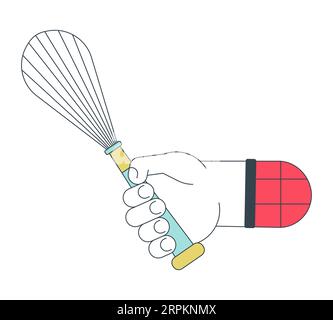 Whipping whisk in hand flat line concept vector spot illustration Stock Vector