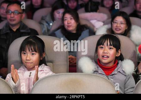 200116 -- YOUYANG, Jan. 16, 2020 -- Audience watch a benefit performance in Youyang Tujia-Miao Autonomous County, southwest China s Chongqing Municipality, Jan. 13, 2020. Artists from China National Opera House staged a benefit performance for local people in the poverty-stricken county.  CHINA-CHONGQING-YOUYANG-CHINA OPERA HOUSE-BENEFIT PERFORMANCE CN WangxQuanchao PUBLICATIONxNOTxINxCHN Stock Photo