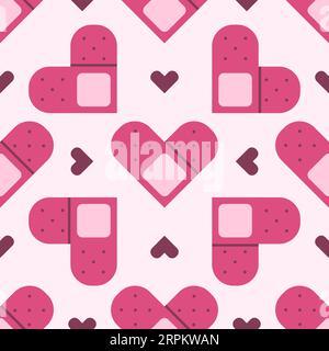 Flat cute seamless pattern of medical plaster with hearts. Blood donation print design in doodle style.. Stock Vector