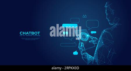 Abstract digital businessman with tablet uses chatbot app. AI concept Stock Vector