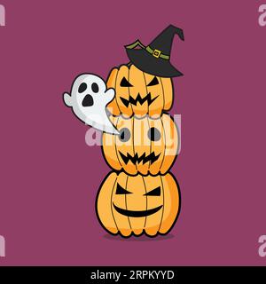Halloween pumpkins stack doodle style. Invitation or greeting cards. Vector illustration Stock Vector