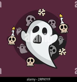 Spooky ghosts doodle style. Vector illustration Stock Vector
