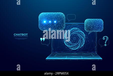 Chat bot abstract logo on a laptop screen and speech bubbles Stock Vector