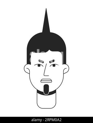 Angry man monochrome flat linear character head Stock Vector