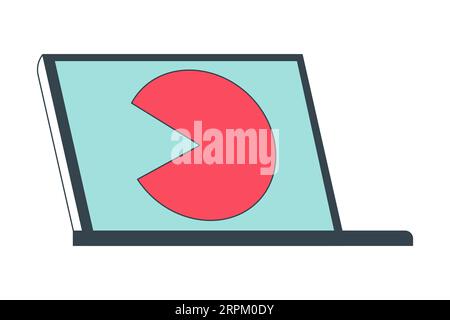 Open laptop flat line color isolated vector object Stock Vector