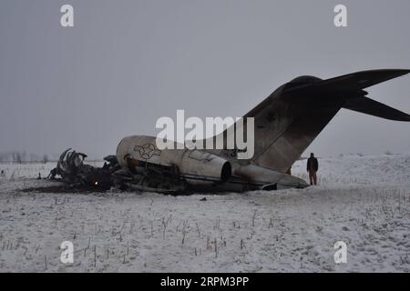 200128 -- BEIJING, Jan. 28, 2020 -- Photo taken on Jan. 27, 2020 shows the wreckage of the crashed plane in Deh Yak district of Ghazni province, Afghanistan. The Afghan Taliban claimed Monday that its fighters shot down a U.S. forces aircraft in eastern Ghazni province. The U.S. military said on Monday that it is monitoring the situation following reports of a U.S. aircraft crash in Afghanistan. Photo by /Xinhua XINHUA PHOTOS OF THE DAY Saifullah PUBLICATIONxNOTxINxCHN Stock Photo