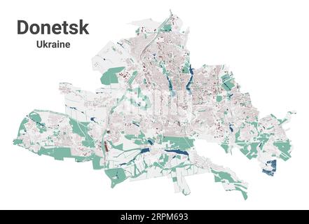 Donetsk city map, Ukraine. Municipal administrative black and white ...