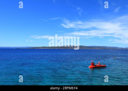 Red submarine tourist attraction in Makarska in Croatia Stock Photo