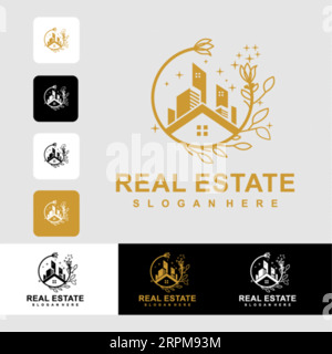 Creative Real Estate Logo Design Building, Home, Architect, House, Construction, Property Real Estate Brand Identity Template with Real Estate Icon De Stock Vector