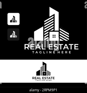 Creative Real Estate Logo Design Building, Home, Architect, House, Construction, Property Real Estate Brand Identity Template with Real Estate Icon De Stock Vector