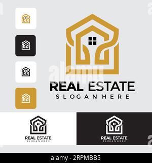 Luxury Real Estate Logo Design Building, Home, Architect, House, Construction, Property Real Estate Brand Identity Template with Real Estate Icon Desi Stock Vector