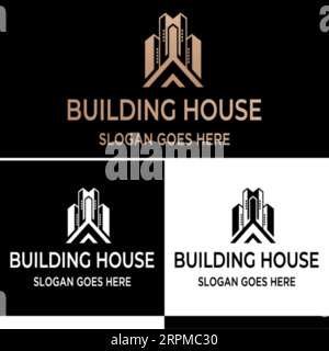 Luxury Real Estate Logo Design Building, Home, Architect, House, Construction, Property Real Estate Brand Identity Template with Real Estate Icon Desi Stock Vector
